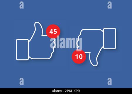 Facebook pouce vers le haut et pouce vers le bas arrière-plan avec notification Illustration de Vecteur