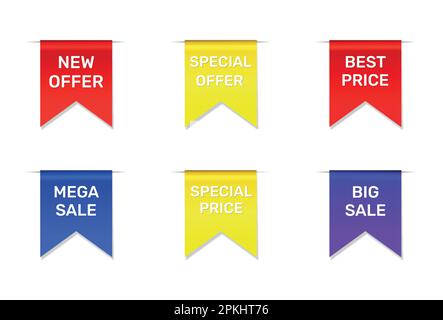 Collection vectorielle d'autocollants et de badges promotionnels avec différents motifs de remise. Illustration de Vecteur