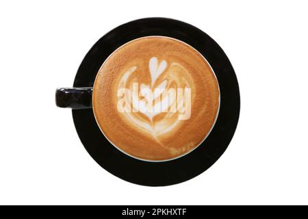 Vue de dessus d'un cappuccino mousseux avec de magnifiques lattes sur fond blanc Banque D'Images