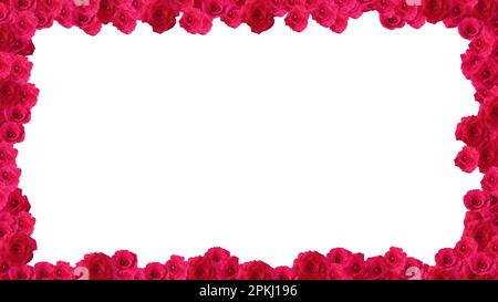 Cadre fait de roses rouges isolées sur fond blanc. Copier l'espace. Banque D'Images