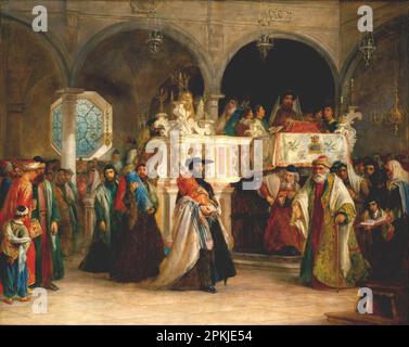 La fête de la joie de la Loi à la Synagogue de Leghorn, Italie 1850 par Salomon Alexander Hart Banque D'Images