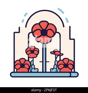 fleurs de pavot rouge dans l'illustration vectorielle minimaliste du cimetière Illustration de Vecteur