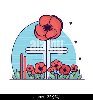 fleurs de pavot rouge dans l'illustration vectorielle minimaliste du cimetière Illustration de Vecteur