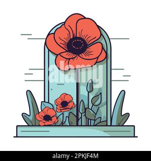 fleurs de pavot rouge dans l'illustration vectorielle minimaliste du cimetière Illustration de Vecteur