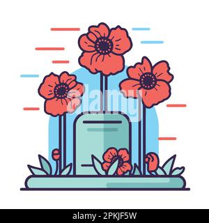 fleurs de pavot rouge dans l'illustration vectorielle minimaliste du cimetière Illustration de Vecteur