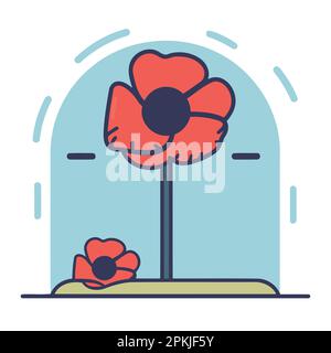 fleurs de pavot rouge dans l'illustration vectorielle minimaliste du cimetière Illustration de Vecteur