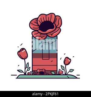 fleurs de pavot rouge dans l'illustration vectorielle minimaliste du cimetière Illustration de Vecteur