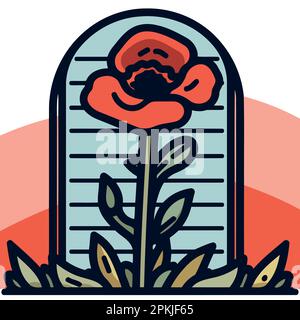 fleurs de pavot rouge dans l'illustration vectorielle minimaliste du cimetière Illustration de Vecteur