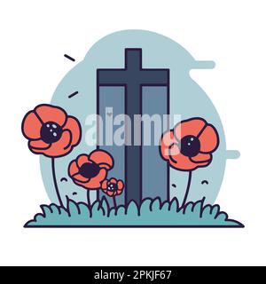 fleurs de pavot rouge dans l'illustration vectorielle minimaliste du cimetière Illustration de Vecteur