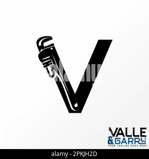 Logo design Graphic concept créatif abstrait premium libre vecteur lettre V police avec verrou pour tuyau de plomberie. Service connexe d'eau monogramme Illustration de Vecteur