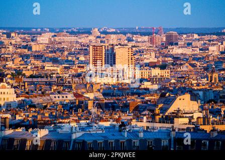 Paris, France, vue d'ensemble, Grand angle, vue sur l'est de Montmartre Hill Banque D'Images