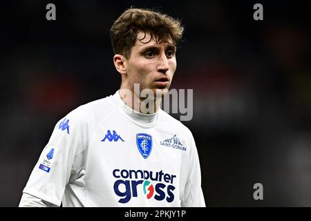 Milan, Italie. 7 avril 2023. Tommaso Baldanzi, du FC Empoli, regarde pendant la série Un match de football entre l'AC Milan et le FC Empoli. Credit: Nicolò Campo/Alay Live News Banque D'Images