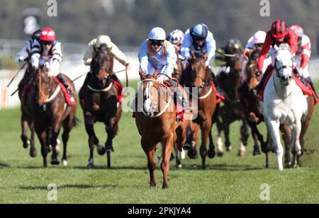 Silky Wilkie, monté par le jockey Clifford Lee (au centre), remporte le Tote World Pool Scottish Sprint Cup Handicap au Musselburgh Racecourse. Banque D'Images