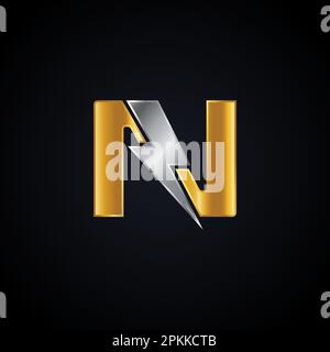 N logo lettre avec Lightning Thunder Bolt Vector Design. Illustration du vecteur de logo lettre N de boulon électrique. Illustration de Vecteur