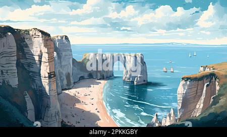 Vue panoramique sur la plage d'Etretat en Normandie, France Banque D'Images