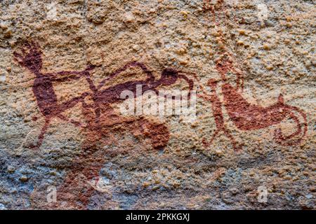 Peinture d'art rupestre à Pedra Furada, Parc national de Serra da Capivara, site classé au patrimoine mondial de l'UNESCO, Piaui, Brésil, Amérique du Sud Banque D'Images