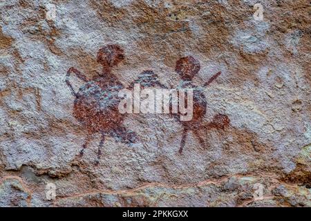 Peinture d'art rupestre à Pedra Furada, Parc national de Serra da Capivara, site classé au patrimoine mondial de l'UNESCO, Piaui, Brésil, Amérique du Sud Banque D'Images