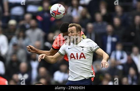 Londres, Royaume-Uni. 8th avril 2023. Harry Kane (Tottenham) et Levi Colwill (Brighton) lors du match de la Premier League de Tottenham V Brighton au stade Tottenham Hotspur. Crédit : MARTIN DALTON/Alay Live News Banque D'Images