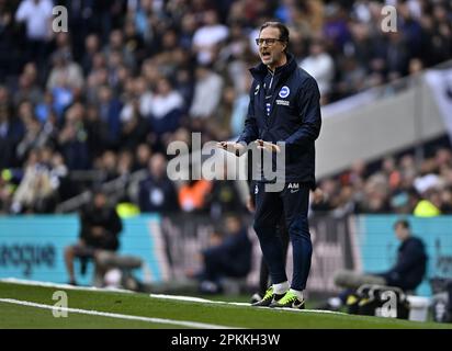 Londres, Royaume-Uni. 8th avril 2023. Andrea Maldera (Brighton, entraîneur-chef adjoint) sur la ligne de contact après que Roberto de Zerbi (directeur de Brighton) ait été envoyé lors du match de la première ligue Tottenham V Brighton au stade Tottenham Hotspur. Crédit : MARTIN DALTON/Alay Live News Banque D'Images