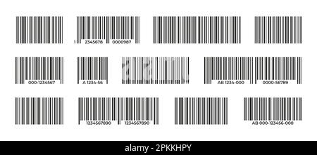 Collecte des codes-barres. Code-barres noir pour l'identification du produit, étiquette de prix d'épicerie, système de distribution de supermarché avec éléments de données de rangée. Ensemble de vecteurs. Autocollants pour magasin ou magasin Illustration de Vecteur