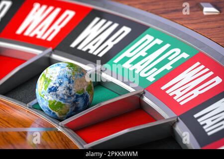 Petite chance pour la paix, inévitable concept de guerre. Terre comme boule de roulette de casino sur zéro. 3d 000 illusration Banque D'Images