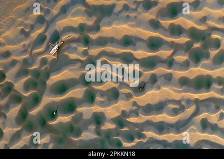 Bateau coincé sur le Town Bar Sandbar dans l'estuaire de Camel à marée basse, Rock, Cornwall, Angleterre, Royaume-Uni, Europe Banque D'Images