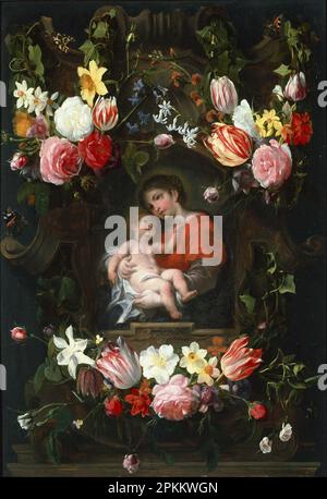 Guirlande de fleurs avec Madonna et enfant entre 1600 et 1649 par Daniel Seghers Banque D'Images