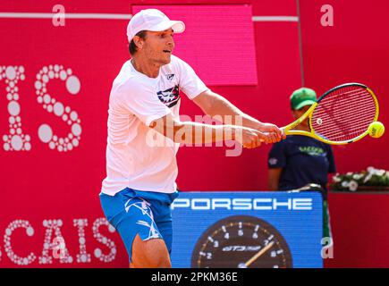 Estoril, Portugal. 08th avril 2023. Miomir Kecmanovic de Serbie joue contre Marco Cecchinato d'Italie lors de la manche 4th du tournoi Millennium Estoril Open au CTE-Clube de Ténis do Estoril. (Note finale: 2-0) (photo de Miguel Reis/SOPA Images/Sipa USA) crédit: SIPA USA/Alay Live News Banque D'Images