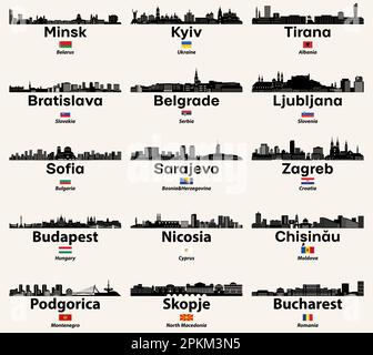 Villes d'Europe de l'est et du Sud silhouettes skylines vector set Illustration de Vecteur