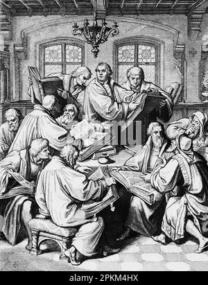 Traduction de la Bible par Martin Luther, illustration historique 1851 Banque D'Images