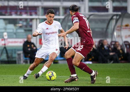 Turin, Italie. 08th avril 2023. Olimpic Stadium Grande Torino, 08.04.23 Paulo Dybala (21 Roma) pendant la série A match Torino FC v AS Roma au stade Olimpic Grande Torino à Torino, Italie Soccer (Cristiano Mazzi/SPP) Credit: SPP Sport Press photo. /Alamy Live News Banque D'Images