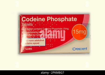 Studio a mis en place la photographie d'un paquet de comprimés de phosphate de codéine paquet, 15mg Banque D'Images