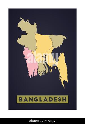 Carte du Bangladesh. Affiche pays avec régions. Forme du Bangladesh avec nom de pays. Illustration vectorielle vibrante. Illustration de Vecteur