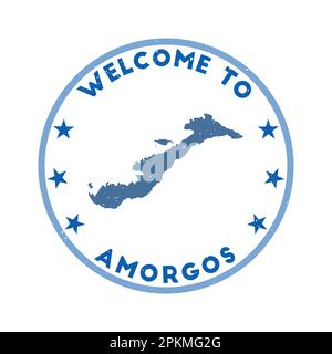 Bienvenue au timbre Amorgos. Timbre rond de l'île de grunge avec texture dans le thème de couleur Wing Commander. Joint Amorgos géométrique de style vintage. Un vect étonnant Illustration de Vecteur