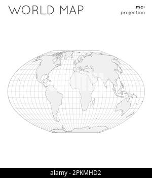 Carte du monde. Globe en projection quartique polaire plate mcbryde-thomas, avec des lignes de réticule. Illustration vectorielle. Illustration de Vecteur