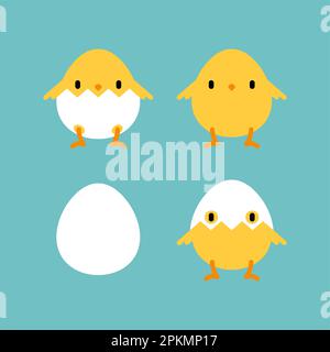 Ensemble mignon de dessin animé de poulet. Illustration du petit poulet Vector Illustration de Vecteur