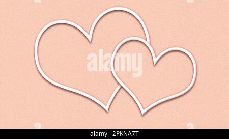 Deux coeurs en papier blanc sur fond rose. Saint Valentin. Banque D'Images