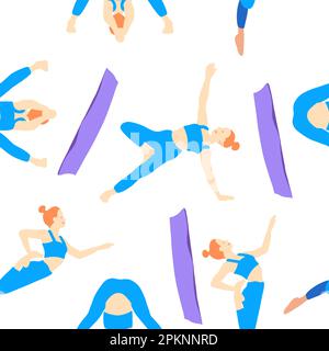 Entraînement en yoga pose de cheveux rad fille européenne en bleu tracksuit sur un tapis violet. Pilates, sport, santé. Femme, femme, femme. Illustration vectorielle dans Illustration de Vecteur