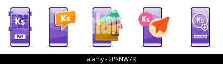 Services bancaires mobiles en ligne avec birman Kyat au téléphone Illustration de Vecteur