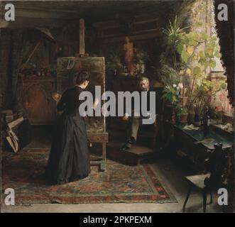 L'artiste danois Bertha Wegmann Painting a Portrait fin 1870s par Jeanna Bauck Banque D'Images