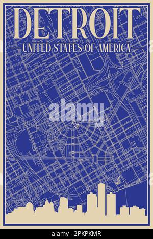 Affiche du réseau routier du centre-ville DE DETROIT, ÉTATS-UNIS D'AMÉRIQUE Illustration de Vecteur