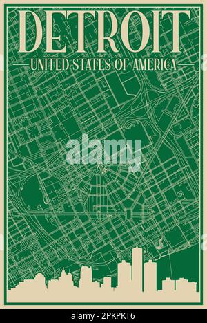 Affiche du réseau routier du centre-ville DE DETROIT, ÉTATS-UNIS D'AMÉRIQUE Illustration de Vecteur