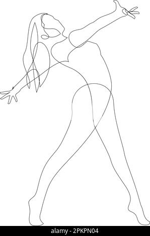 Dessin continu d'une ligne de femme étirant. Danseuse dansant danse contemporaine. Minimaliste bien-être féminin. Illustration vectorielle Illustration de Vecteur