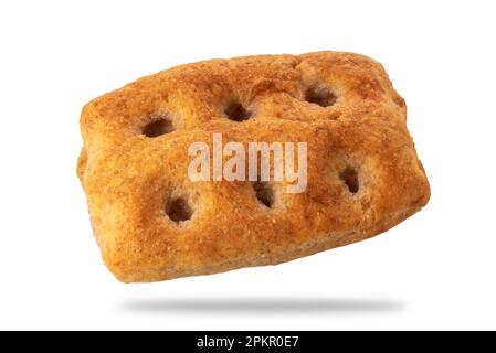 Focaccia de blé entier, pain de pain plat isolé sur le blanc avec le chemin de coupure inclus Banque D'Images