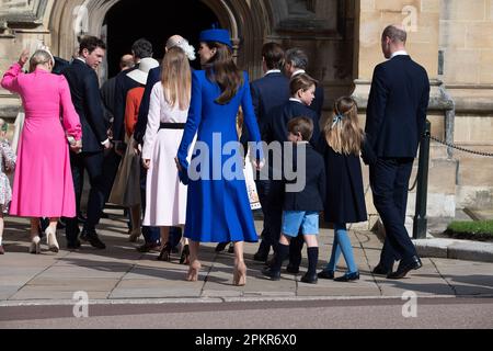 Windsor, Berkshire, Royaume-Uni. 9th avril 2023. Des membres de la famille royale assisteront ce matin au service du matin de Pâques à la chapelle Saint-Georges, au château de Windsor. Crédit : Maureen McLean/Alay Live News Banque D'Images