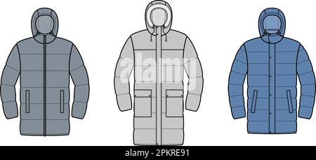 Manteau en duvet matelassé hiver pour homme. Illustration de Vecteur