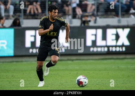 La LACC avance Carlos Vela (10) lors d'un match MLS contre le FC d'Austin, samedi, 8 avril 2023, au stade BMO, à Los Angeles, en Californie. LAFC défait Banque D'Images