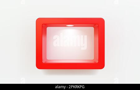 Vider la tablette rectangulaire arrondie rouge ou la niche sur le mur avec la maquette de spot à LED. Boutique, galerie plastique ou vitrine en bois pour présenter le produit. Vide ret Illustration de Vecteur