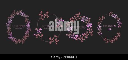 Ensemble élégant or rose de branche, fleurs et logo fleuris botaniques féminins. Jardin botanique rustique à motif de verdure Illustration de Vecteur