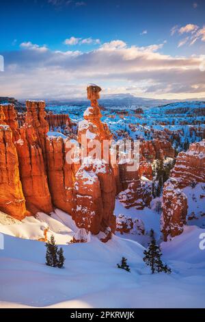 Vue d'hiver sur Thor's Hammer au parc national de Bryce Canyon dans l'Utah Banque D'Images